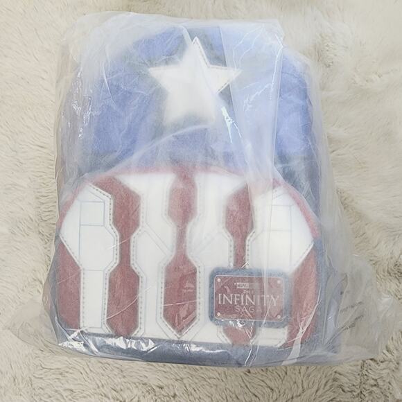 Loungefly Marvel Captain America Metallic Cosplay Mini Backpack Glitter NWT Blue main image 4